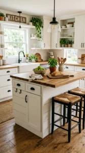 DIY shiplap kitchen island with farmhouse-inspired design.