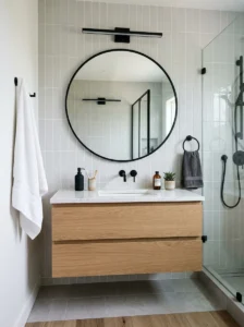 Floating vanity adding space to a modern bathroom.