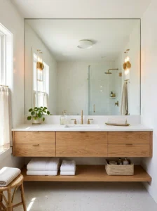 Large vanity mirror making a bathroom feel wider.