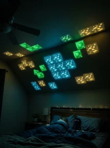 Glow-in-the-dark Minecraft ore ceiling decals.