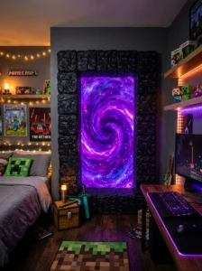 Minecraft Nether Portal bedroom closet entrance.