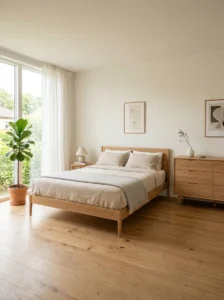 Minimalist bedroom furniture with slim exposed legs.
