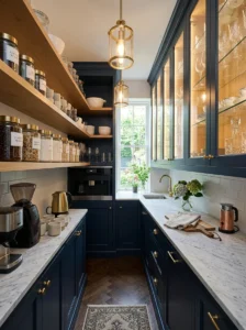 Elegant butler's pantry with extra kitchen storage.