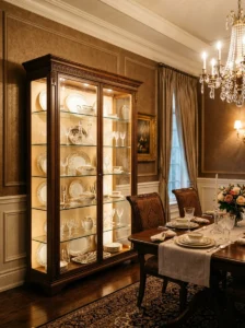 Dinnerware displayed as dining room decor.