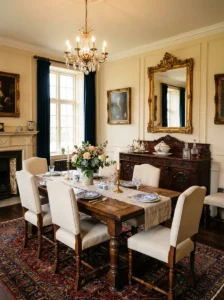 Vintage furniture in a stylish dining room.