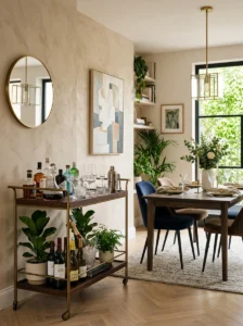 Dining room drink station with bar cart.
