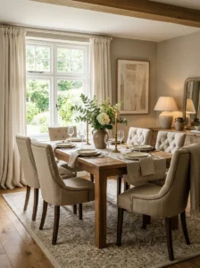 Comfortable upholstered dining chairs.