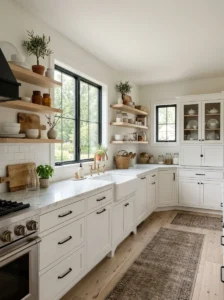L-shaped kitchen with bright modern cabinetry.