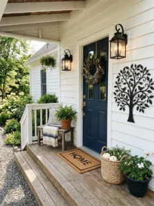 Runner rug defining a narrow front porch.