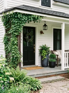 Vertical trellis adding greenery to a small porch.