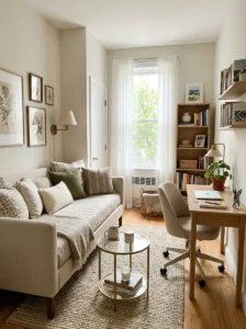 Small guest bedroom using a daybed to create a dual-purpose home office.