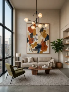 Small living room featuring one bold statement decor piece.