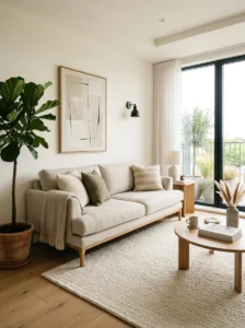 Indoor plants adding life to a compact living room.