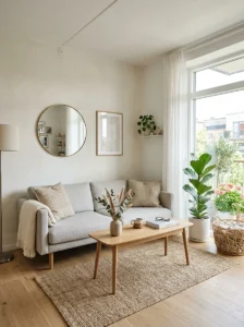 Compact furniture arranged in a small living room.