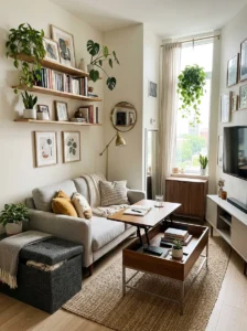 Multi-functional furniture for a small living room.