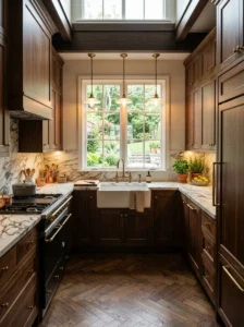 U-shaped kitchen designed for maximum storage and efficiency.