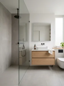 Minimal frameless hardware creating a sleek bathroom.