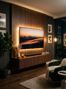 TV wall with integrated LED backlighting.