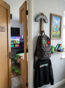Minecraft pickaxe coat hook.