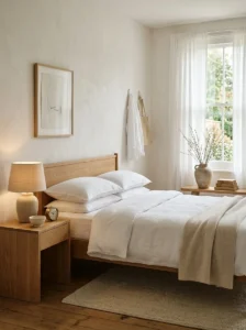 Timeless minimalist bedroom with classic decor.