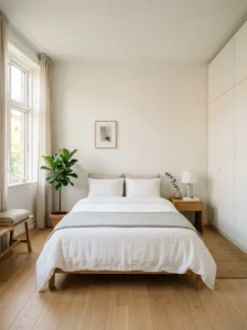 Well-maintained minimalist bedroom with clutter-free styling.