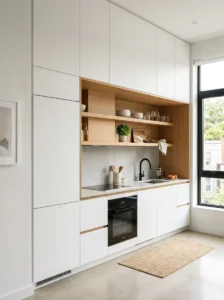 Space-saving one-wall kitchen design.
