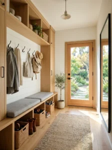 Full-length mirror near the mudroom exit door.
