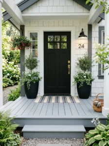 Runner rug defining a narrow front porch.