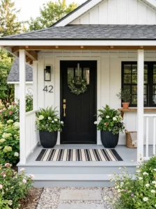 Painted porch floor refreshing the home's entrance.