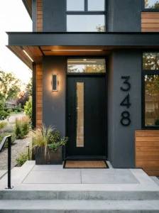 Modern house numbers on a stylish front porch.