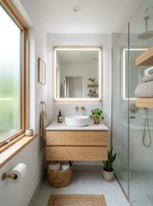 Floating vanity making a small bathroom feel larger.