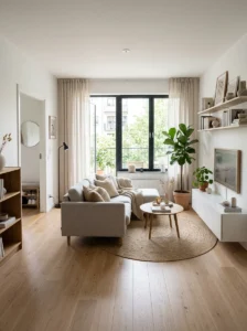 Clear pathways in a well-planned small living room.