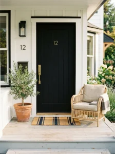 Outdoor wall art adding personality to a front porch.