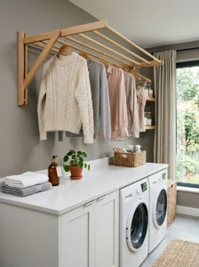 Fold-down wall drying rack for delicate laundry.