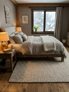 hick wool bedroom rug adding warmth and comfort to a bedroom during colder seasons.