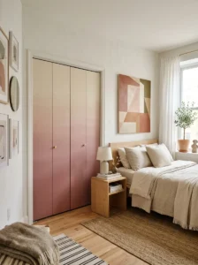 Ombre gradient painted closet doors in a bedroom