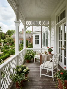 Traditional Chippendale wood lattice balcony railing