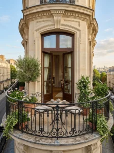 Custom curved wrought iron balcony railing with graceful design