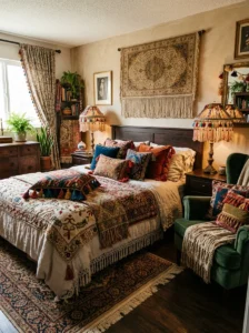Decorative fringe adding old-world charm.