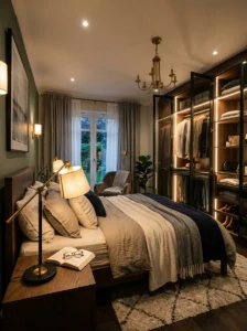 : Functional task lighting in a stylish bedroom.