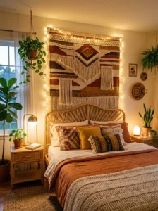 Fringed tapestry used to conceal under-bed storage