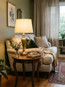 Table lamp coordinated with side table.