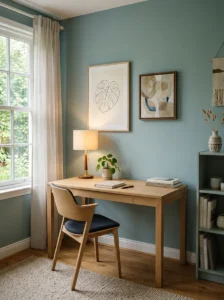 Study desk positioned near a window for natural light and an open view.