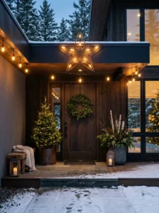 Illuminated Christmas star above a front door
