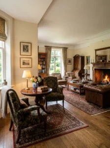 Formal entertaining corner with round table and chairs in a classic living room