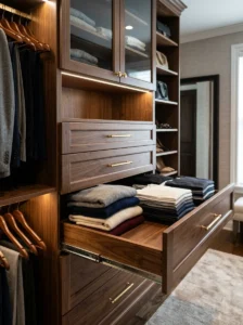 Closet drawers for folded clothing storage
