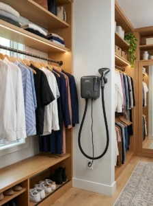 Garment steamer station inside closet