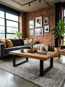 Coffee table with contrasting metal accents.