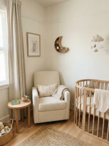 Over-the-door organizer providing extra storage in a small nursery.