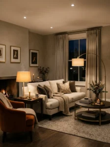 Living room with layered lighting for a luxury feel.